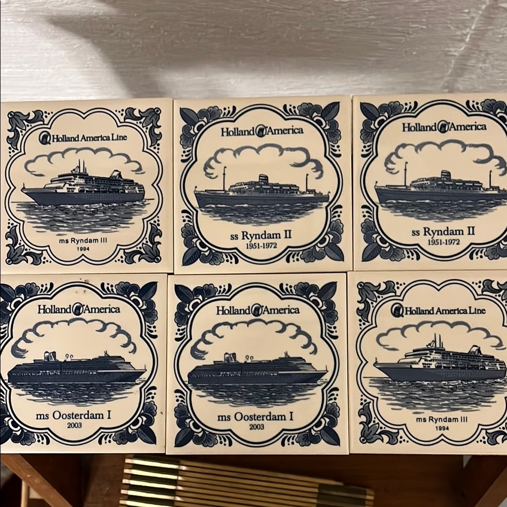 Set Of Holland America Cruise Line Ceramic Six Tiles Coaster Delft Blue